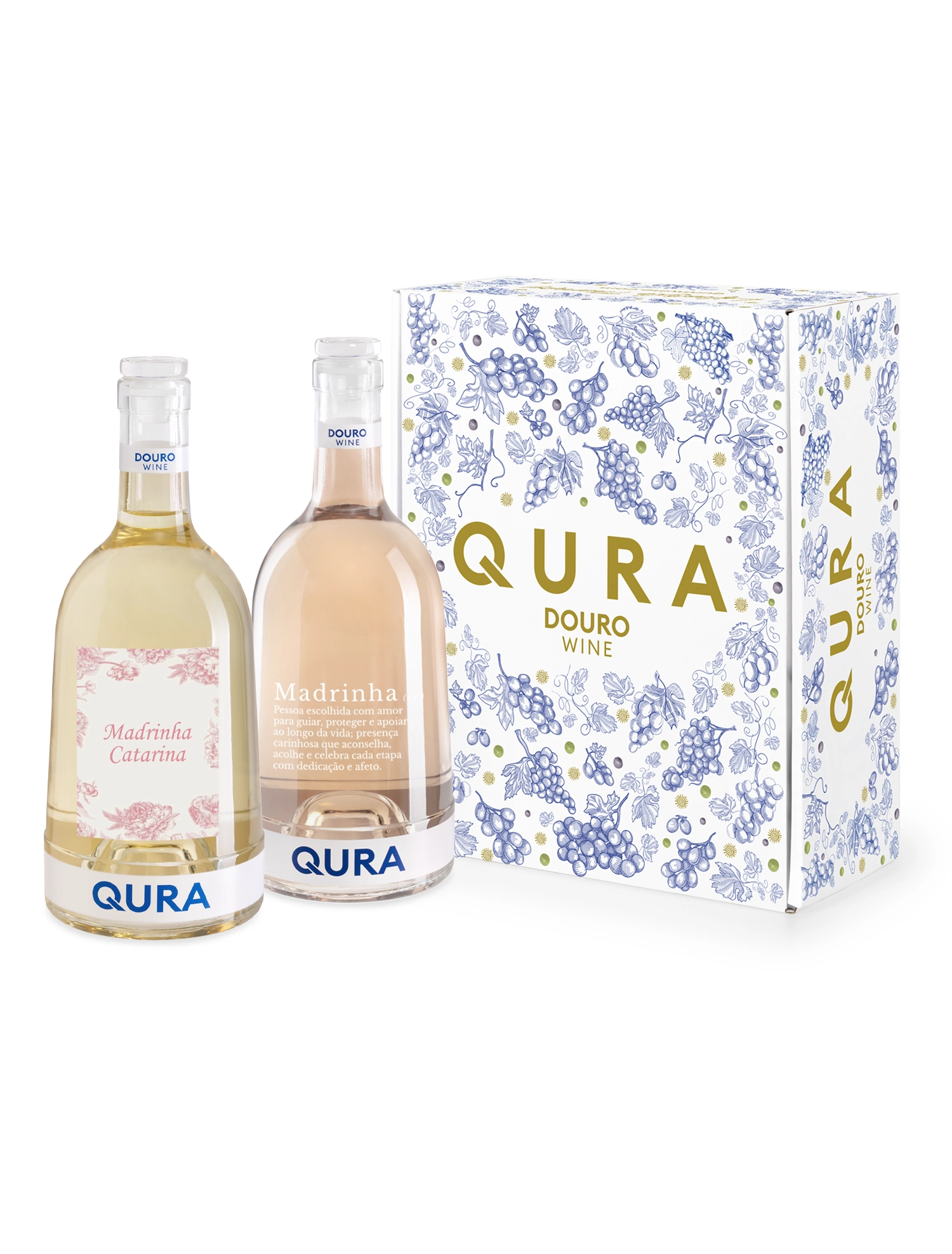 Conjunto de vinhos QURA MADRINHA PREMIUM com rótulos personalizados, presente ideal para madrinhas