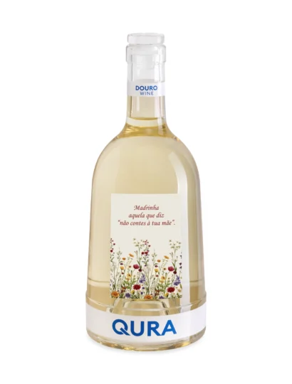 Garrafa de vinho branco do Douro com frase divertida dedicada à madrinha