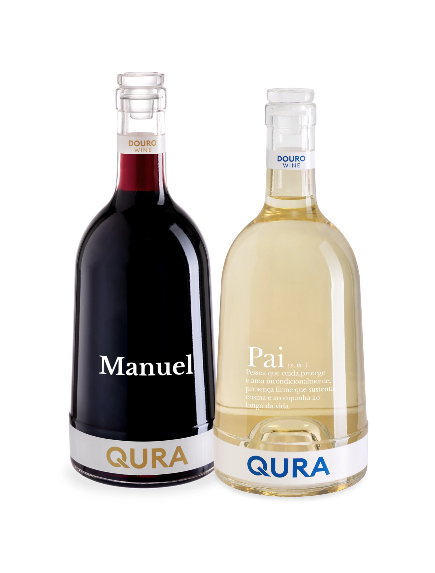 Conjunto de duas garrafas de vinho do Douro com rótulos personalizados para o Dia do Pai