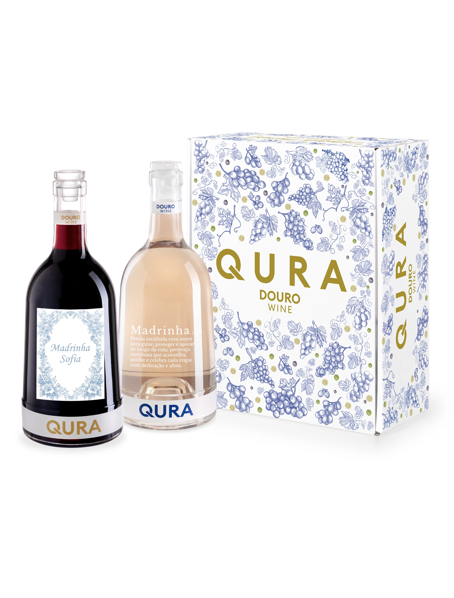 Conjunto de vinhos Qura Madrinha Premium com embalagens elegantes e personalizadas